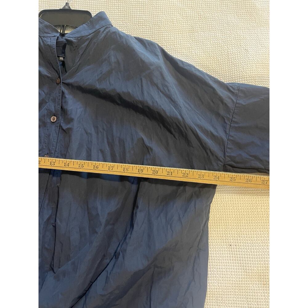 Kal Rieman Oversized Boxy Pleat Hem Kimono Top Blouse Navy Blue Minimalist XS - Picture 6 of 7
